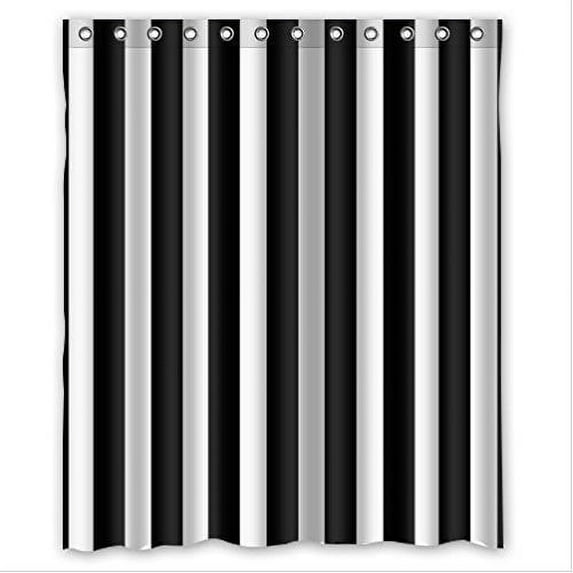 GreenDecor Black And White Vertical Stripes Waterproof Shower Curtain Set with Hooks Bathroom Accessories Size 60x72 inches