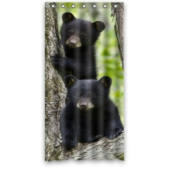 GreenDecor Black Bear Family In The Forest Waterproof Shower Curtain Set with Hooks Bathroom Accessories Size 36x72 inches