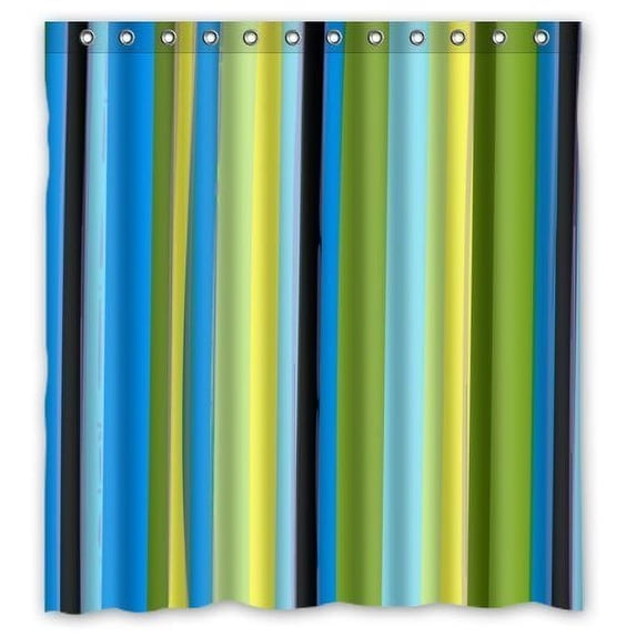 GreenDecor Blue Green Stripe Waterproof Shower Curtain Set with Hooks Bathroom Accessories Size 66x72 inches
