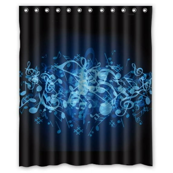 GreenDecor Blue Music Notes Waterproof Shower Curtain Set with Hooks Bathroom Accessories Size 60x72 inches
