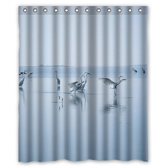 GreenDecor Blue Seashore Beach Waves Waterproof Shower Curtain Set with Hooks Bathroom Accessories Size 60x72 inches