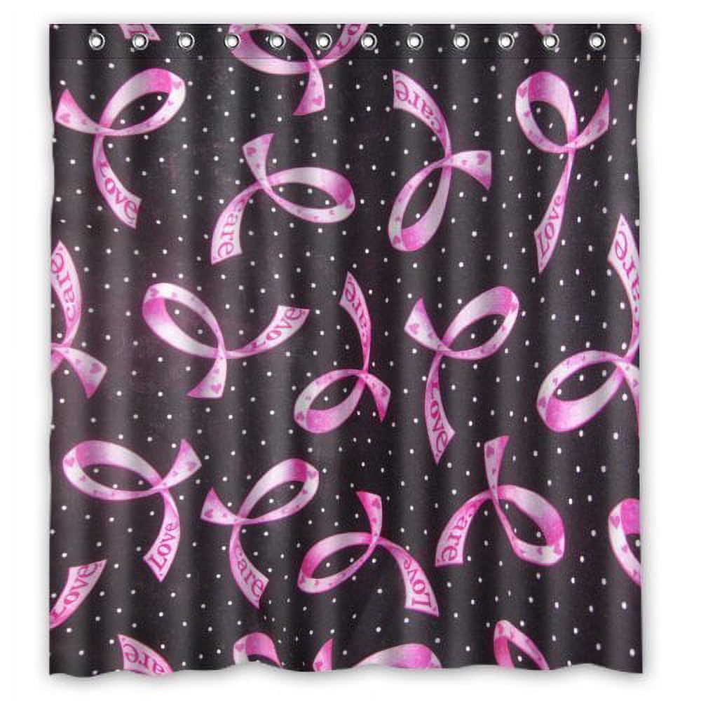 GreenDecor Breast Cancer Pink Ribbon Waterproof Shower Curtain Set with
