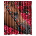 thumbnail image 1 of GreenDecor Brown Horse Red Flower Sea Waterproof Shower Curtain Set with Hooks Bathroom Accessories Size 60x72 inches, 1 of 2