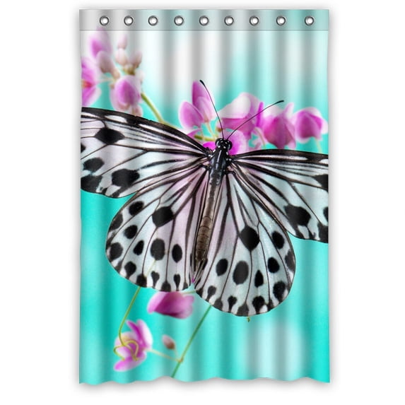 GreenDecor Butterfly Brighten Waterproof Shower Curtain Set with Hooks Bathroom Accessories Size 48x72 inches