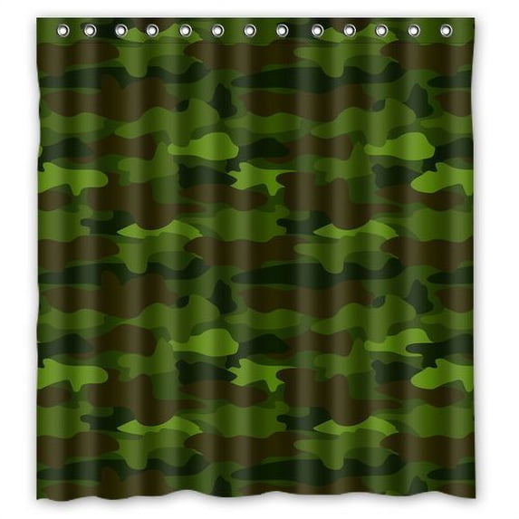GreenDecor Camouflage Waterproof Shower Curtain Set with Hooks Bathroom Accessories Size 66x72 inches
