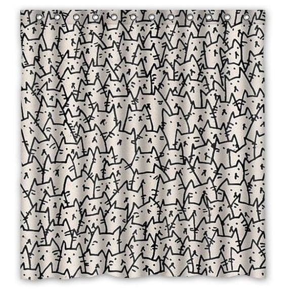 GreenDecor Cats Waterproof Shower Curtain Set with Hooks Bathroom Accessories Size 66x72 inches