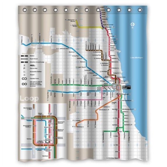 GreenDecor Chicago Subway Map Waterproof Shower Curtain Set with Hooks Bathroom Accessories Size 60x72 inches
