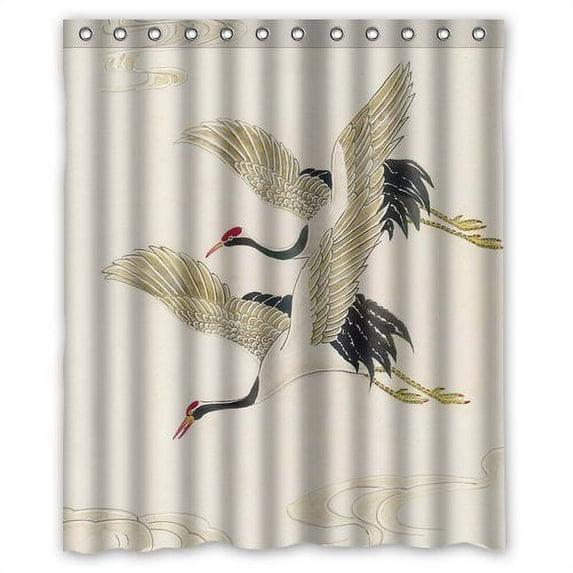 GreenDecor Chinese Red Crowned Crane Waterproof Shower Curtain Set with Hooks Bathroom Accessories Size 60x72 inches