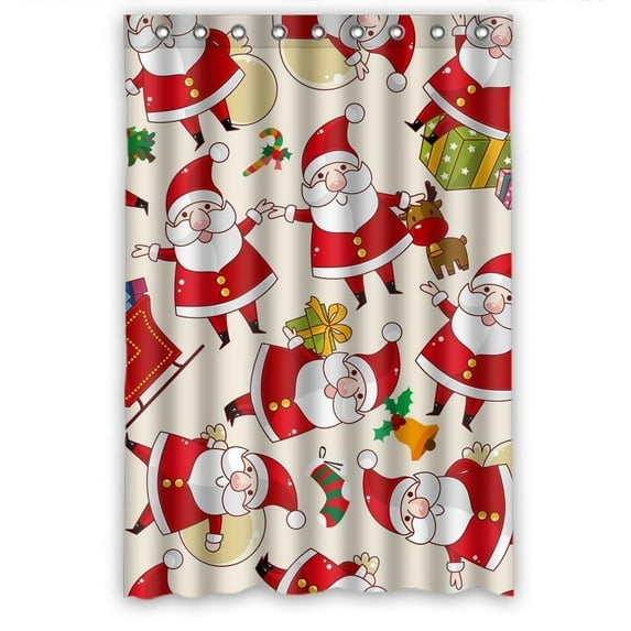 GreenDecor Christmas Present Santa Clause Christmas Tree Waterproof Shower Curtain Set with Hooks Bathroom Accessories Size 48x72 inches