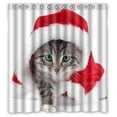 thumbnail image 1 of GreenDecor Cute Funny Christmas Cat Merry Christmas Waterproof Shower Curtain Set with Hooks Bathroom Accessories Size 66x72 inches, 1 of 2