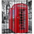 thumbnail image 1 of GreenDecor Classic British London Red Telephone Box And Big Ben Waterproof Shower Curtain Set with Hooks Bathroom Accessories Size 66x72 inches, 1 of 2