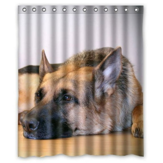 GreenDecor Classic Floral Printed Strong Pet German Shepherd Dog Waterproof Shower Curtain Set with Hooks Bathroom Accessories Size 60x72 inches