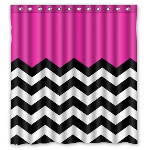 GreenDecor Color Blocked Chevron Waterproof Shower Curtain Set with Hooks Bathroom Accessories Size 66x72 inches