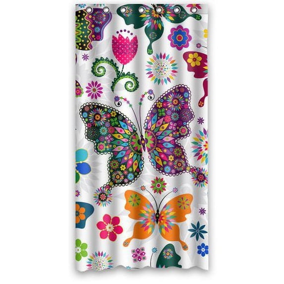 GreenDecor Colorful Butterfly Waterproof Shower Curtain Set with Hooks Bathroom Accessories Size 36x72 inches