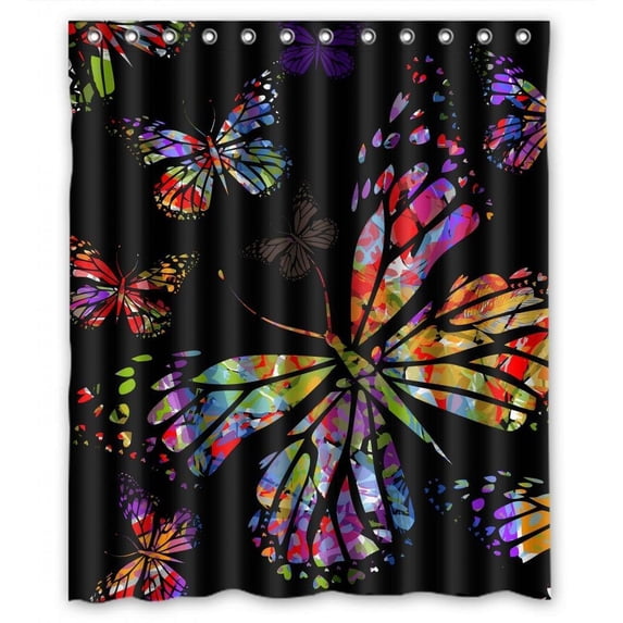 GreenDecor Colorful Butterfly Waterproof Shower Curtain Set with Hooks Bathroom Accessories Size 60x72 inches