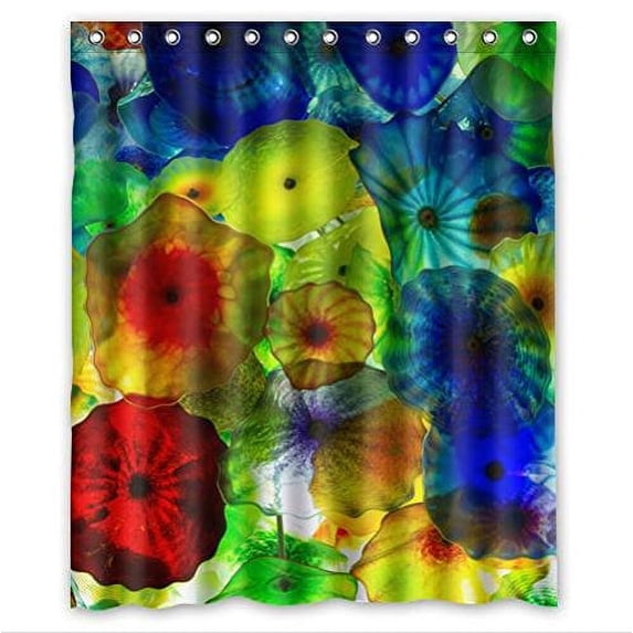 GreenDecor Colorful Stained Glass Flowers Stained Glass Waterproof Shower Curtain Set with Hooks Bathroom Accessories Size 60x72 inches
