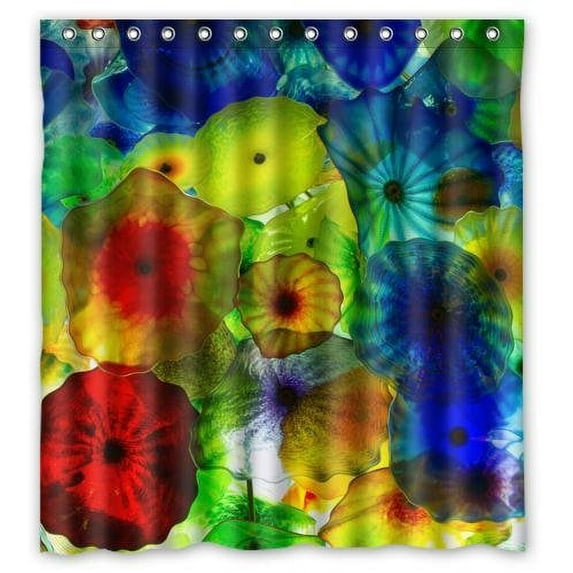 GreenDecor Colorful Stained Glass Flowers Stained Glass Waterproof Shower Curtain Set with Hooks Bathroom Accessories Size 66x72 inches