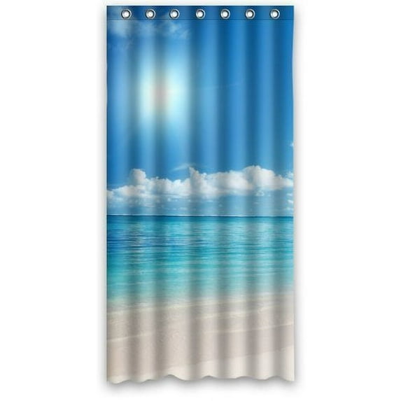 GreenDecor Cool Summer Beautiful Sea Water Blue Sky With Sunshine Waterproof Shower Curtain Set with Hooks Bathroom Accessories Size 36x72 inches