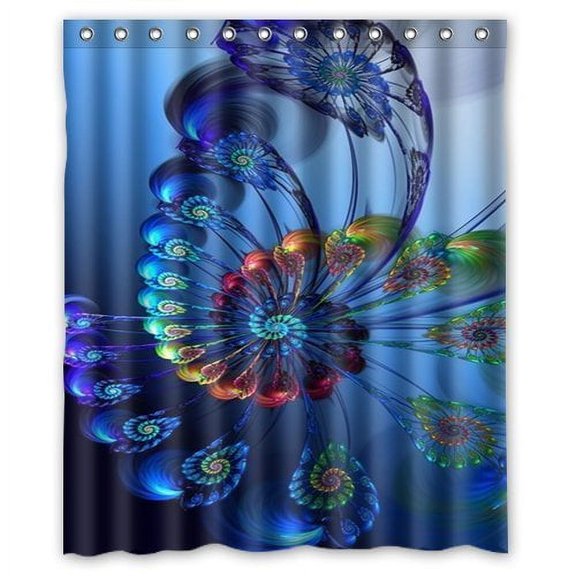 GreenDecor Crystal Peacock Feathers Waterproof Shower Curtain Set with Hooks Bathroom Accessories Size 60x72 inches
