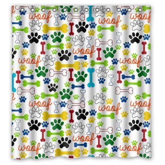 GreenDecor Cute Dog Paws And Bones Waterproof Shower Curtain Set with Hooks Bathroom Accessories Size 66x72 inches