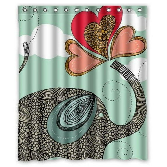 GreenDecor Cute Elephant Love Heart Happy Valentine'S Day Present For Girlfriend Or Boyfriend Waterproof Shower Curtain Set with Hooks Bathroom Accessories Size 60x72 inches