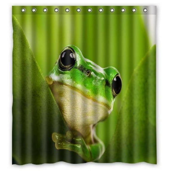 GreenDecor Cute Frog Waterproof Shower Curtain Set with Hooks Bathroom Accessories Size 66x72 inches