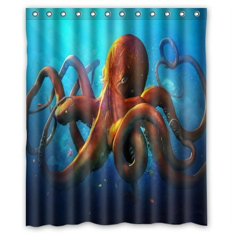 GreenDecor Cute Funny Slouching Octopus Waterproof Shower Curtain Set with  Hooks Bathroom Accessories Size 60x72 inches 