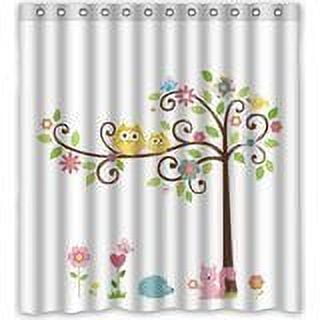GreenDecor Cute Owls On The Trees With Squirrel Hedgehog Print Waterproof Shower Curtain Set with Hooks Bathroom Accessories Size 66x72 inches