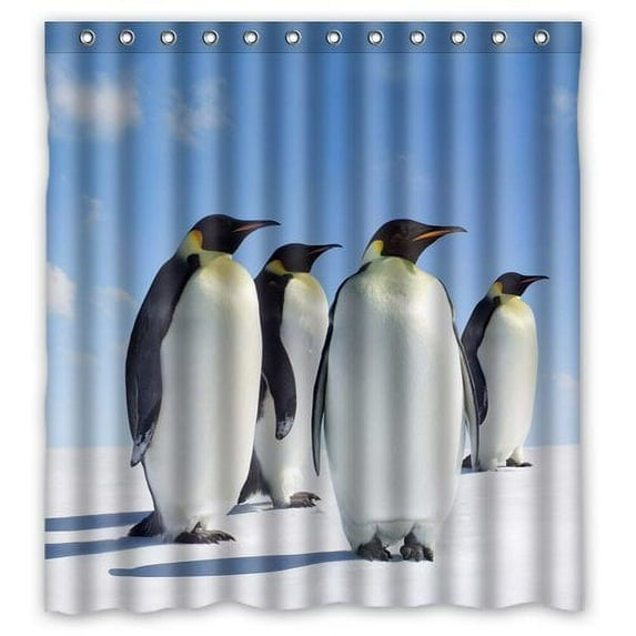 GreenDecor Cute Penguin Waterproof Shower Curtain Set with Hooks Bathroom Accessories Size 66x72 inches