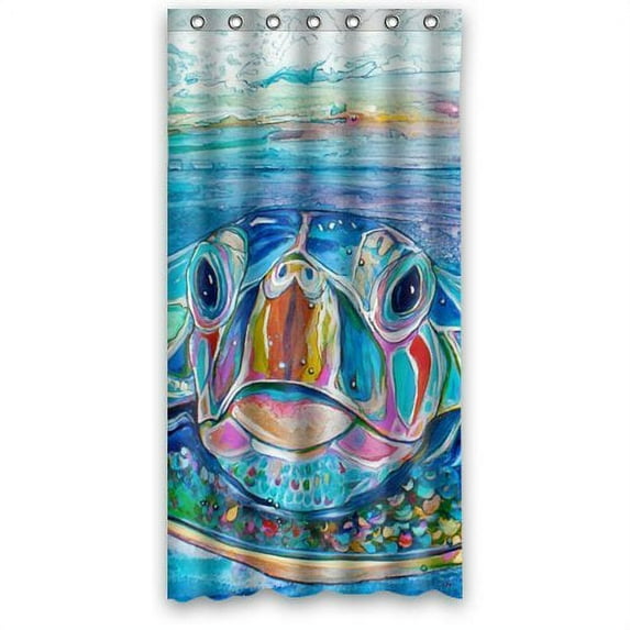 GreenDecor Cute Sea Turtle Waterproof Shower Curtain Set with Hooks Bathroom Accessories Size 36x72 inches
