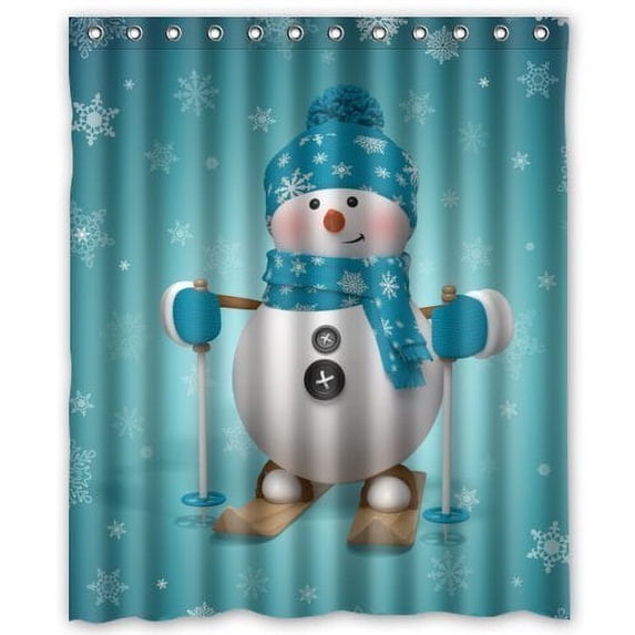 GreenDecor Cute Skating Snowman Waterproof Shower Curtain Set with Hooks Bathroom Accessories Size 60x72 inches