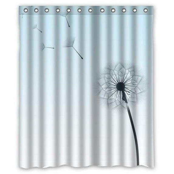 GreenDecor Dandelion Flower Waterproof Shower Curtain Set with Hooks Bathroom Accessories Size 60x72 inches