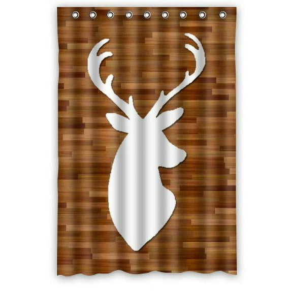 GreenDecor Deer Head Wood Style Waterproof Shower Curtain Set with Hooks Bathroom Accessories Size 48x72 inches