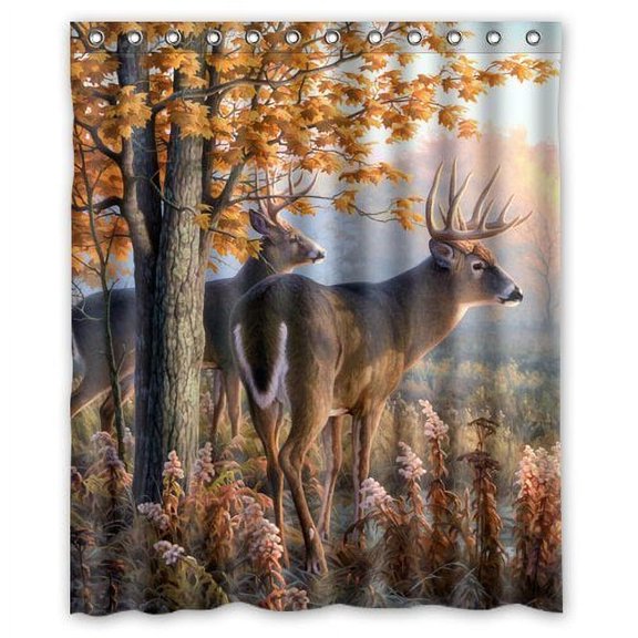 GreenDecor Deer Waterproof Shower Curtain Set with Hooks Bathroom Accessories Size 60x72 inches
