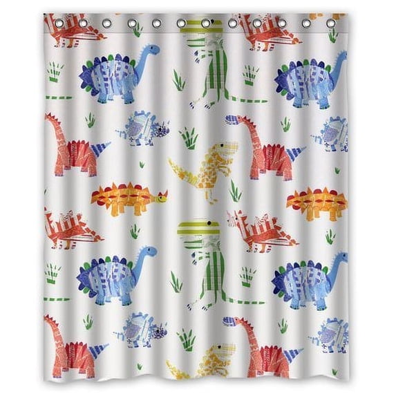 GreenDecor Dinosaur Waterproof Shower Curtain Set with Hooks Bathroom Accessories Size 60x72 inches