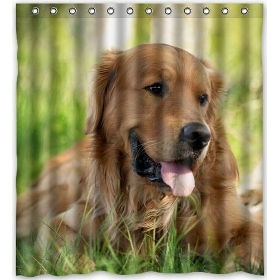 GreenDecor Dog Golden Retriever Picture Waterproof Shower Curtain Set with Hooks Bathroom Accessories Size 66x72 inches