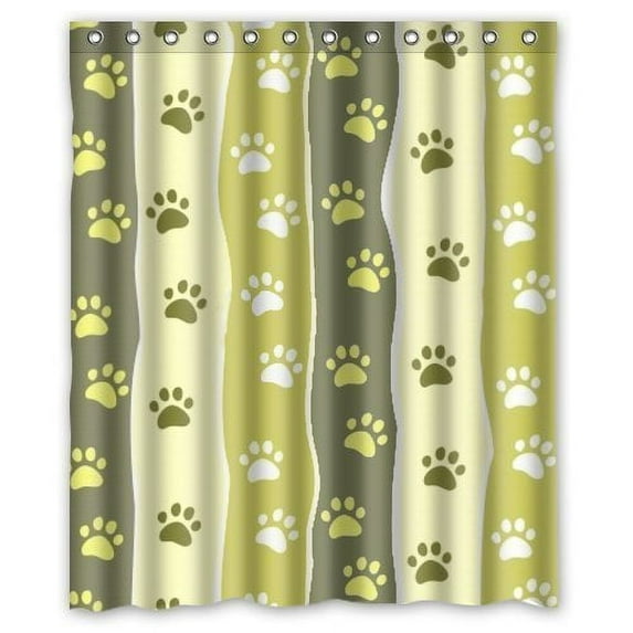 GreenDecor Dog Paw Prints Waterproof Shower Curtain Set with Hooks Bathroom Accessories Size 60x72 inches