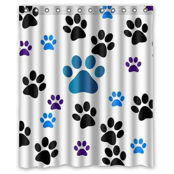 GreenDecor Dog Paw Prints Waterproof Shower Curtain Set with Hooks Bathroom Accessories Size 60x72 inches