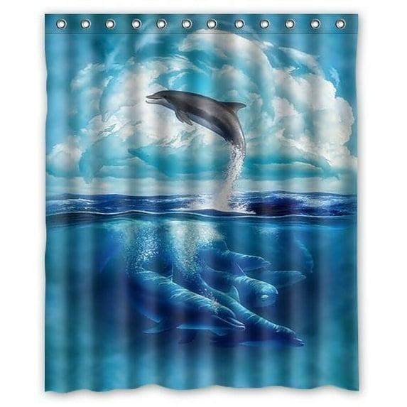 GreenDecor Dolphin Sea Waterproof Shower Curtain Set with Hooks Bathroom Accessories Size 60x72 inches