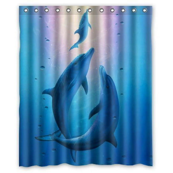 GreenDecor Dolphin Waterproof Shower Curtain Set with Hooks Bathroom Accessories Size 60x72 inches