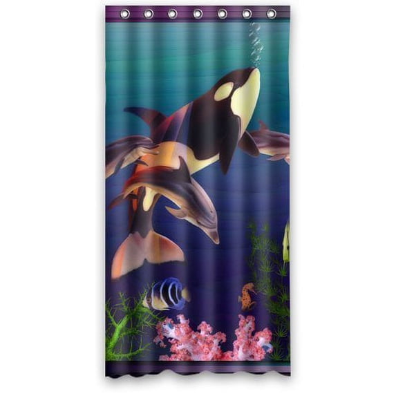 GreenDecor Dolphins Under The Sea Waterproof Shower Curtain Set with Hooks Bathroom Accessories Size 36x72 inches