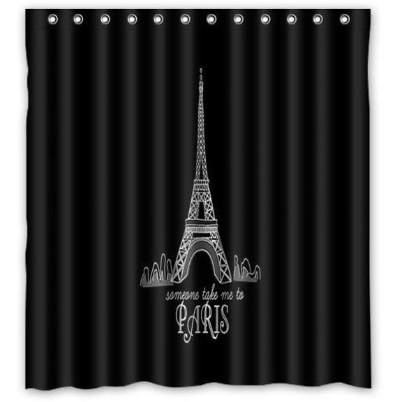GreenDecor Drawing Paris Waterproof Shower Curtain Set with Hooks Bathroom Accessories Size 66x72 inches