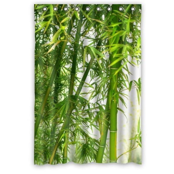 GreenDecor Durable Elegant Green Bamboo Waterproof Shower Curtain Set with Hooks Bathroom Accessories Size 48x72 inches