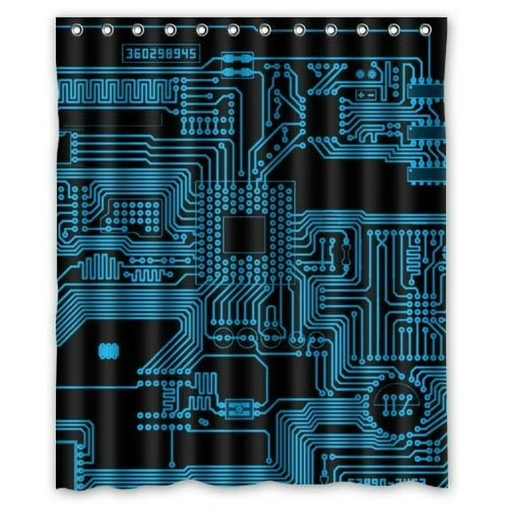 GreenDecor Durable Funny Black Circuit Board Waterproof Shower Curtain Set with Hooks Bathroom Accessories Size 60x72 inches