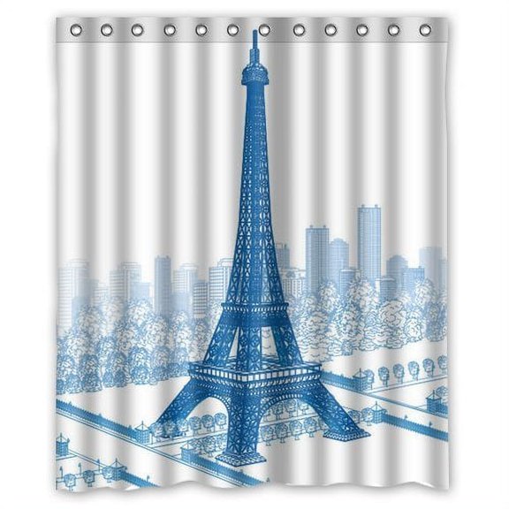 GreenDecor Eiffel Tower Waterproof Shower Curtain Set with Hooks Bathroom Accessories Size 60x72 inches