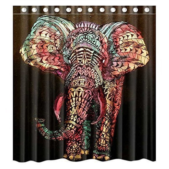 GreenDecor Elephant Waterproof Shower Curtain 13 Piece Set with Hooks, 66x72
