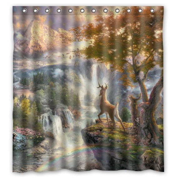 GreenDecor Fairy Tale Cute Deer Waterproof Shower Curtain Set with Hooks Bathroom Accessories Size 66x72 inches