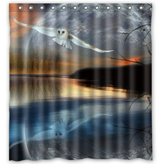 GreenDecor Fantastic Scenery Cute Owl Waterproof Shower Curtain Set with Hooks Bathroom Accessories Size 66x72 inches