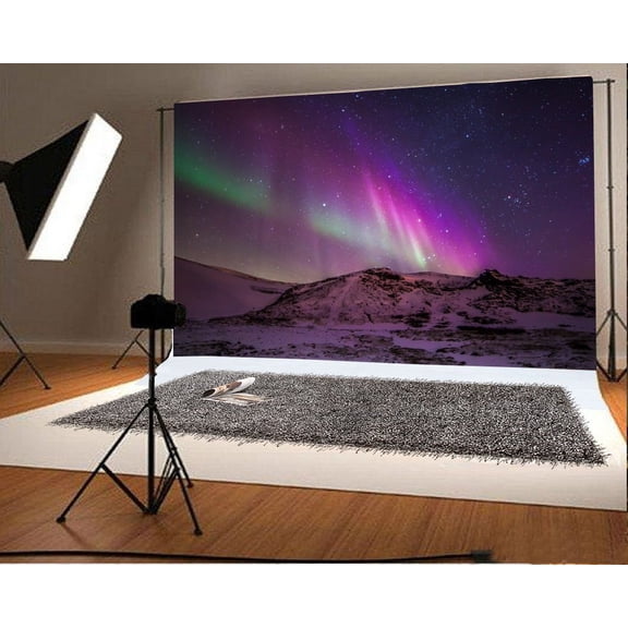 GreenDecor Fantasy Aurora Backdrop 7x5ft Photography Backdrop Snow Mountains Starry Sky Nature Landscape Photos Shooting Video Studio Props