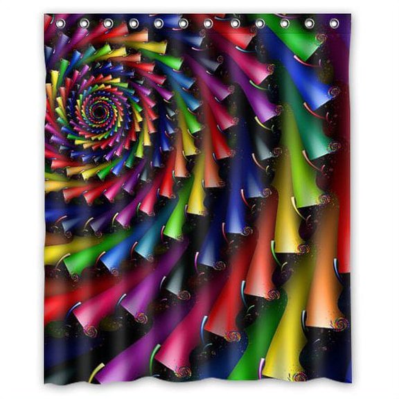 GreenDecor Fantasy Hipster Tie Dye Rainbow Spirals Fractal Waterproof Shower Curtain Set with Hooks Bathroom Accessories Size 60x72 inches